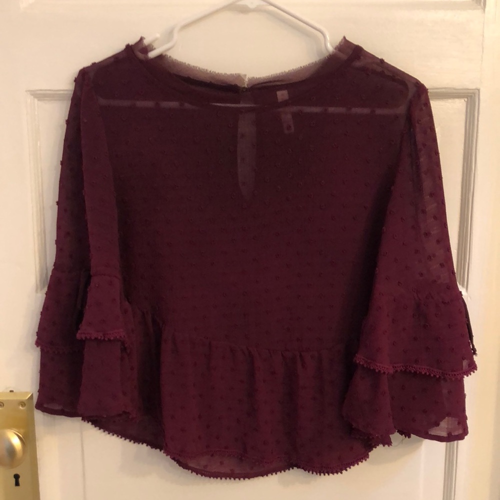 Xhilaration Women’s Sheer Plum Polka Dot Babydoll Blouse